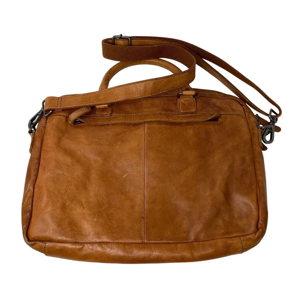 Vilenca Holland Mya Woven Leather Laptop Bag Brown Top Handle Long Strap